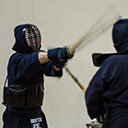Kendo strike with bamboo sword or shinai